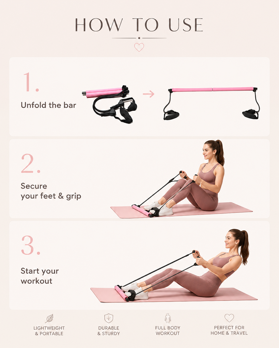 Woman doing pilates with FemmeFitSculpt bar